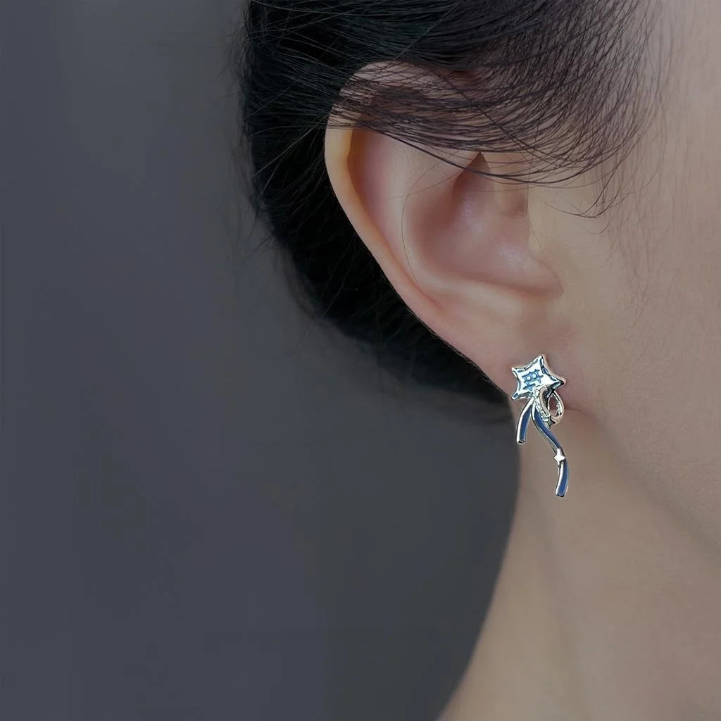 Sweet Cool Blue Star Drop Earrings Copper Zirconia Micro Pave Ear Jewelry