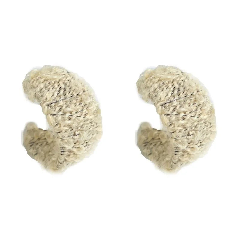 Fuzzy Yarn Wrapped Copper C Shape Geometric Hoop Earrings For Women Winter Chic Commute Jewelry