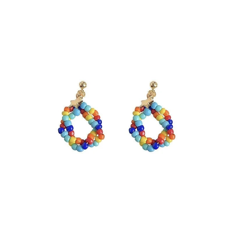 Handmade Colorful Seed Bead Tassel Drop Earrings Ethnic Geometric Vacation Jewelry