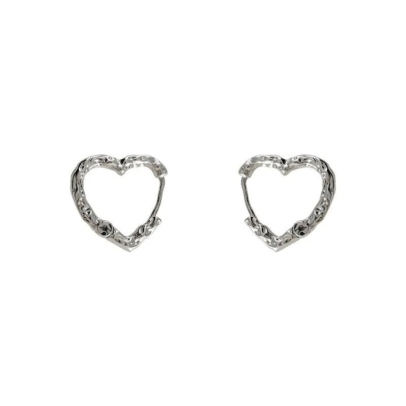 Minimalist Metal Textured Heart Drop Earrings, Chic Cold Style Niche Design Jewelry