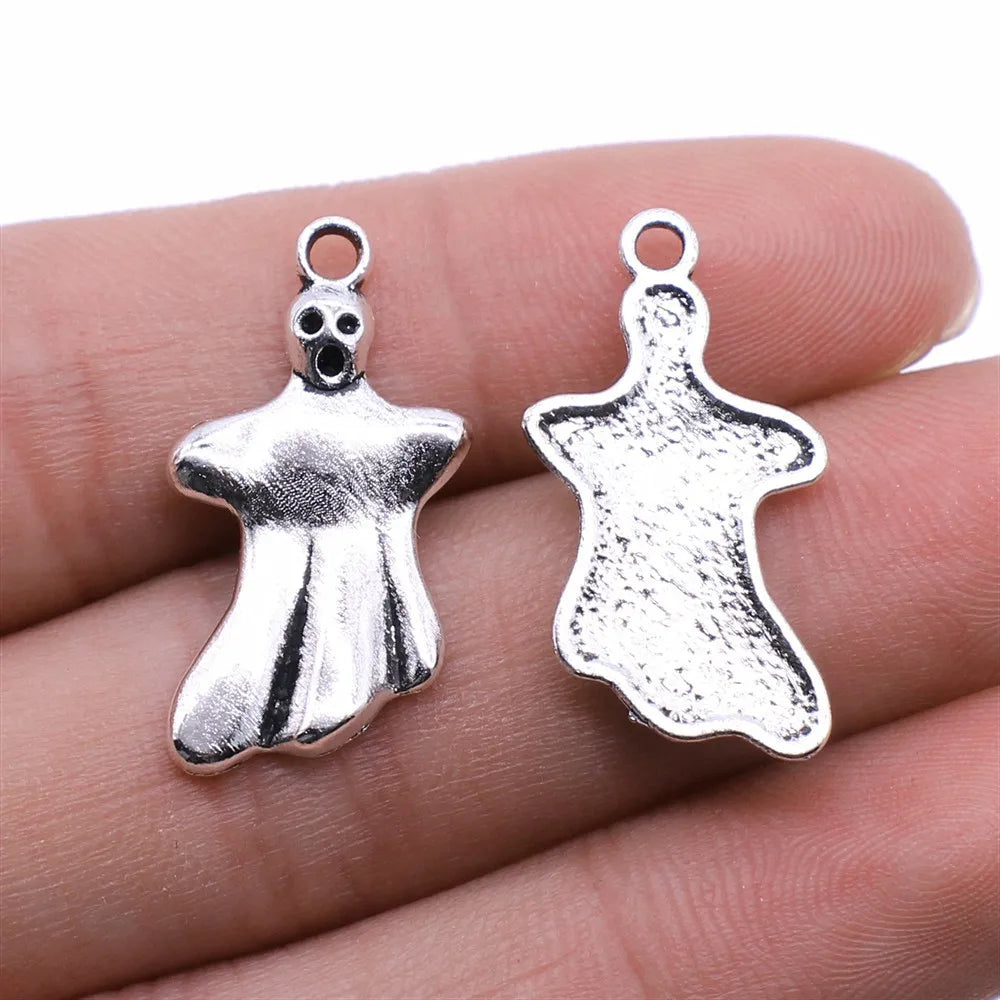 14x27mm 1.4g Antique Silver Bronze Zinc Alloy Halloween Ghost Charm Pendant for DIY Jewelry Making