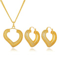 Luxury Gold Plated Alloy Heart Hoop Earrings And Pendant Necklace Jewelry Set For Dubai Bridal Wedding Party Gift
