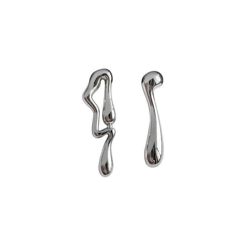 Sweet Cool Copper Stud Earrings Asymmetric Liquid Lava Waterdrop Geometric Irregular Design