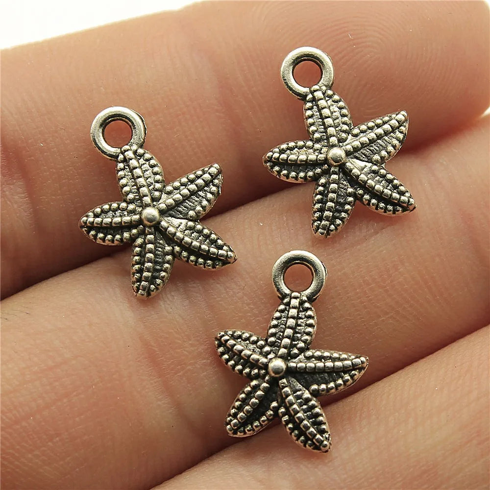 16x13mm 0.5g Antique Silver Zinc Alloy Small Starfish Charm Pendant for DIY Bracelet Jewelry Making