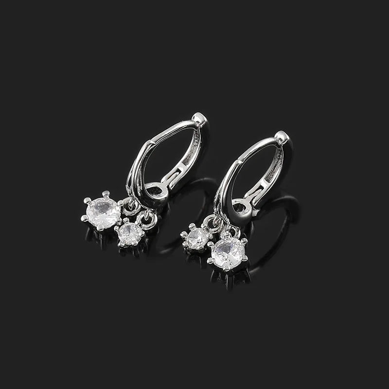 Elegant Gold Alloy Spiral Coil Mini Hoop Stud & Clip On No Piercing Zircon Dangle Earrings