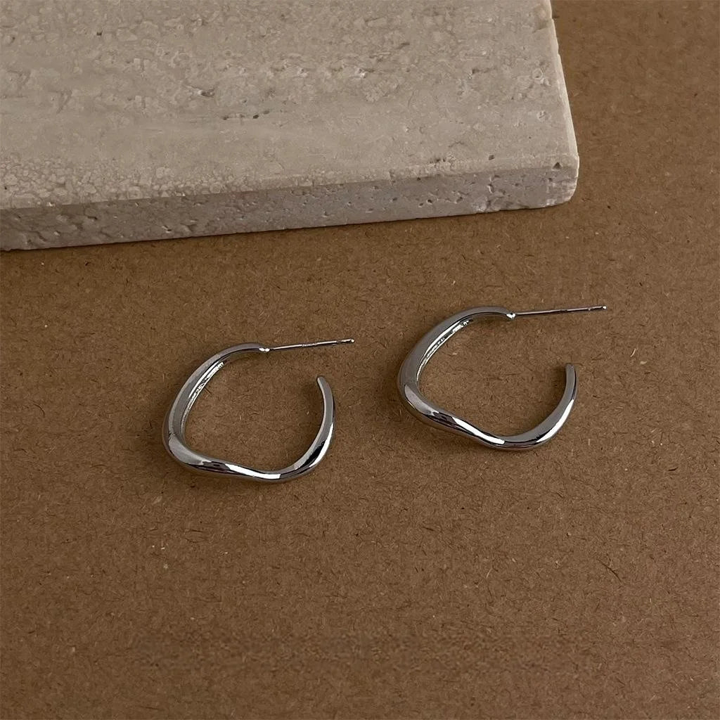 Casual Geometric C-Shaped Hoop Earrings For Women, Copper Round Irregular Ear Jewelry