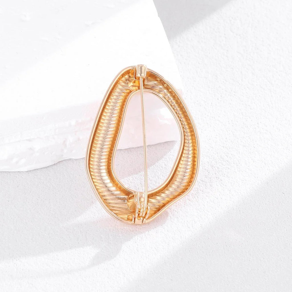 Elegant Smooth Irregular Oval Ring Alloy Brooch Silver Tone Lapel Pin Corsage Suit Accessory Gift