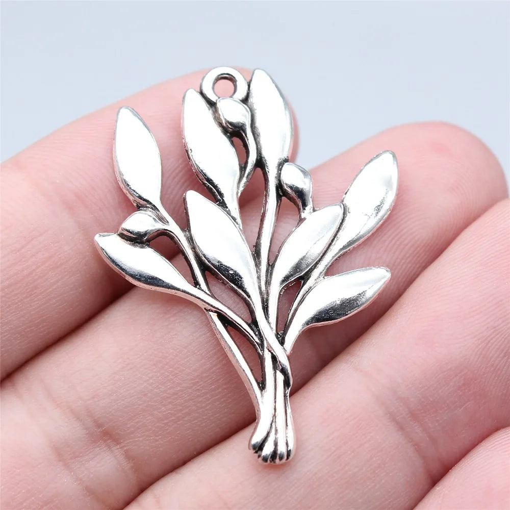 30x40mm 3.6g Antique Silver Zinc Alloy Olive Branch Charm Pendant for DIY Necklace Bracelet Making