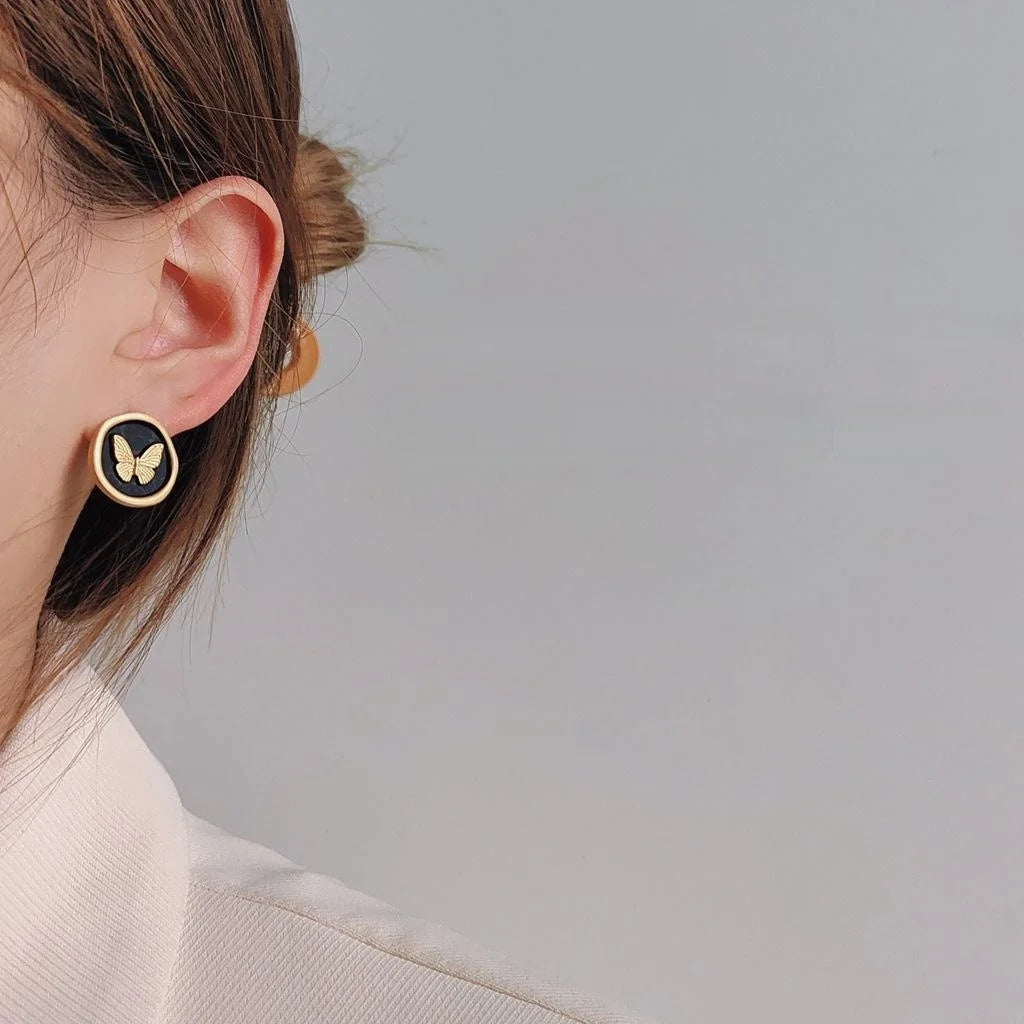Summer Butterfly Copper Stud Earrings Silver Plated Pin Korean Sweet Style Jewelry