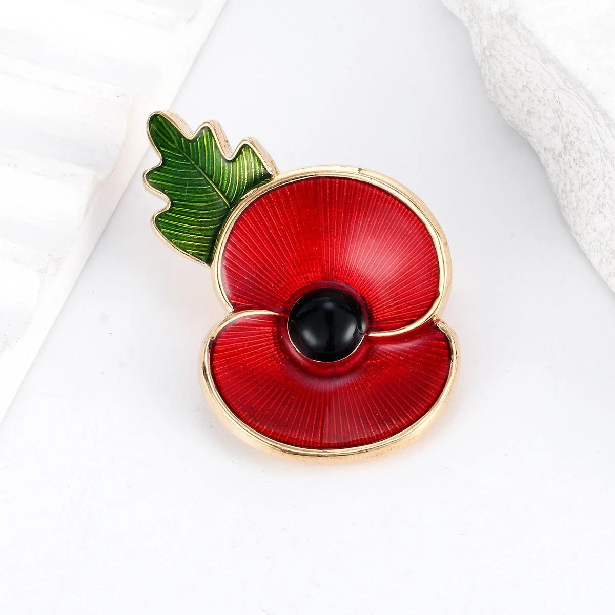 Elegant Red Poppy Flower Enamel Alloy Brooch With Rhinestones, Remembrance Lapel Pin Corsage Gift