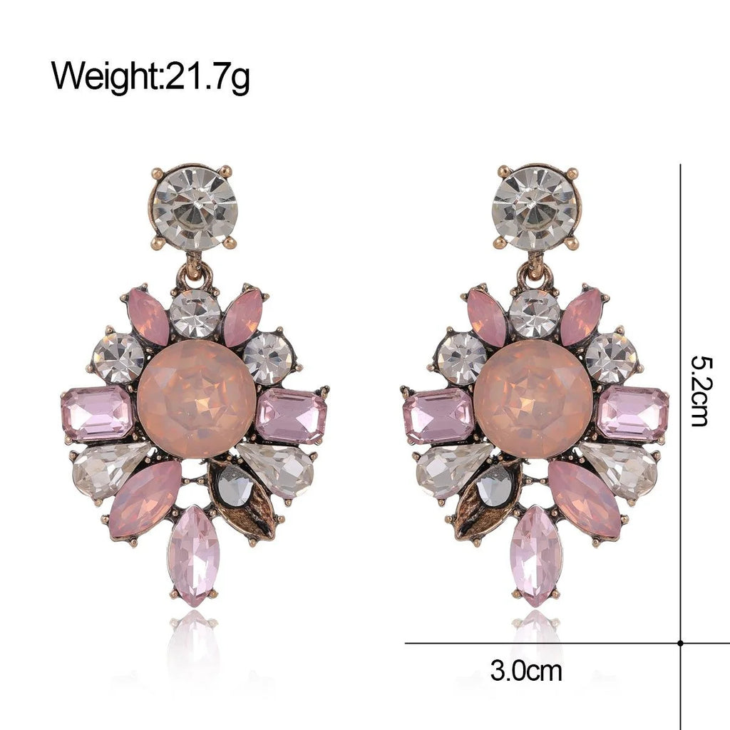 Luxury Vintage Crystal Rhinestone Flower Drop Earrings For Women Elegant Statement Wedding Party Gift