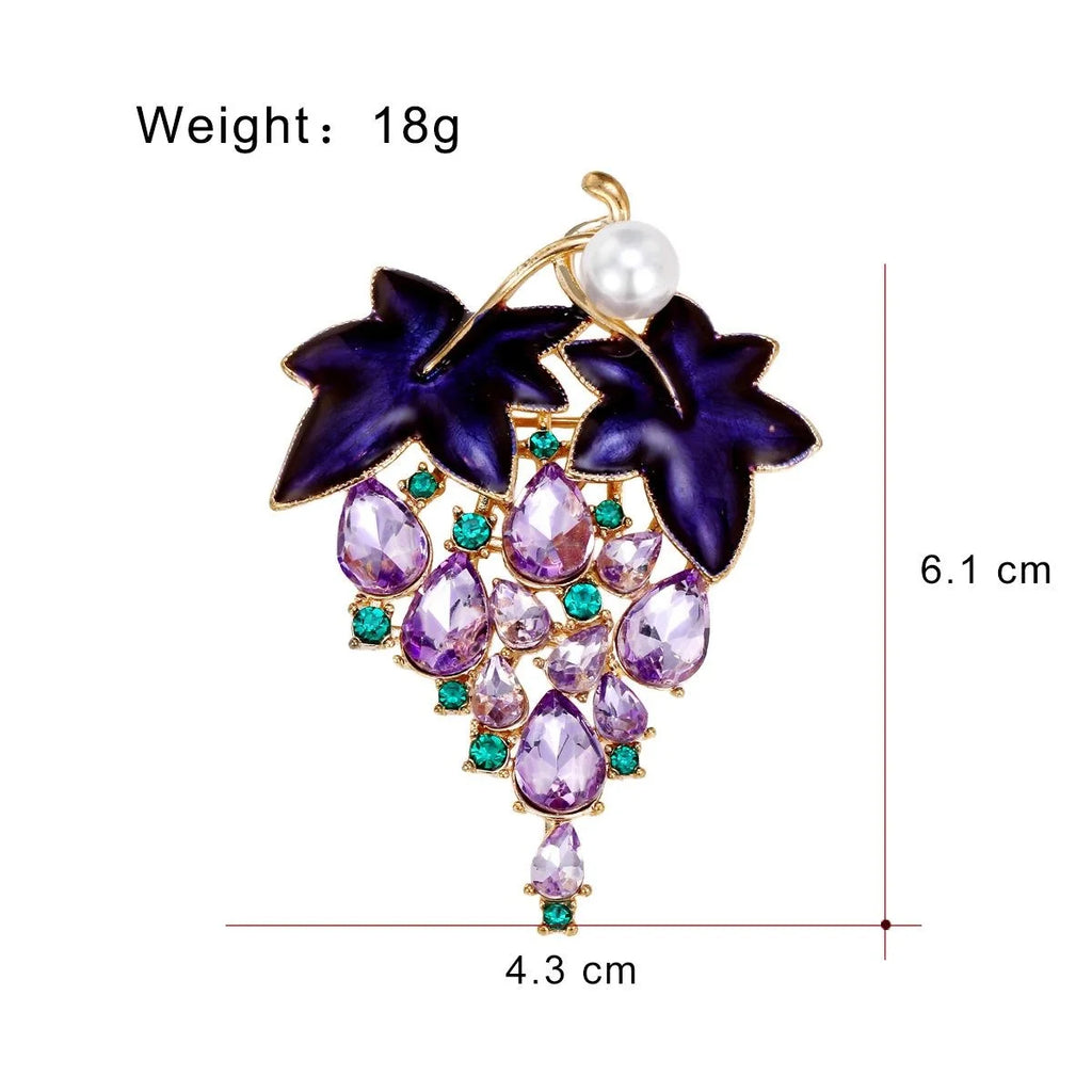 Elegant Alloy Enamel Grape Brooch With Purple Rhinestones And Pearl, Women's Lapel Pin Suit Corsage Gift