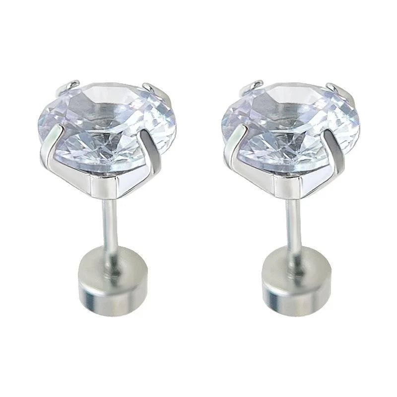 Stainless Steel Zircon Round Geometric Stud Earrings, Style Versatile Cartilage Ear Jewelry