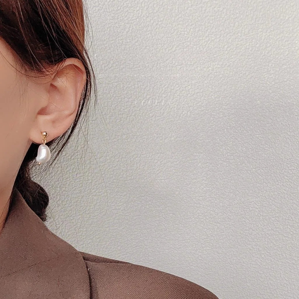 Baroque Freshwater Pearl Drop Earrings Handmade Asymmetric Silver Plated Copper Geometric Jewelry