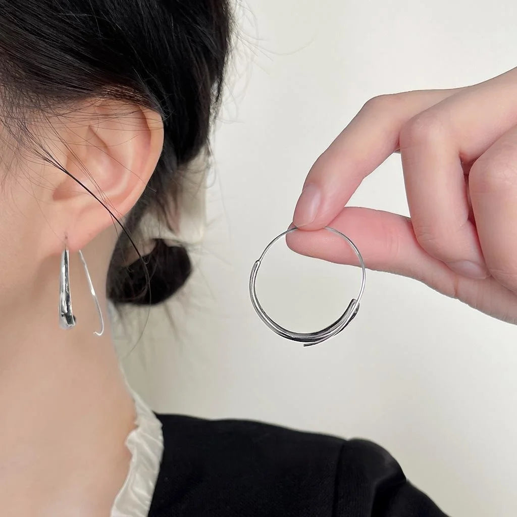 Minimalist Copper Geometric Line Hoop Drop Earrings Fashion Commuter Trendy Niche Design