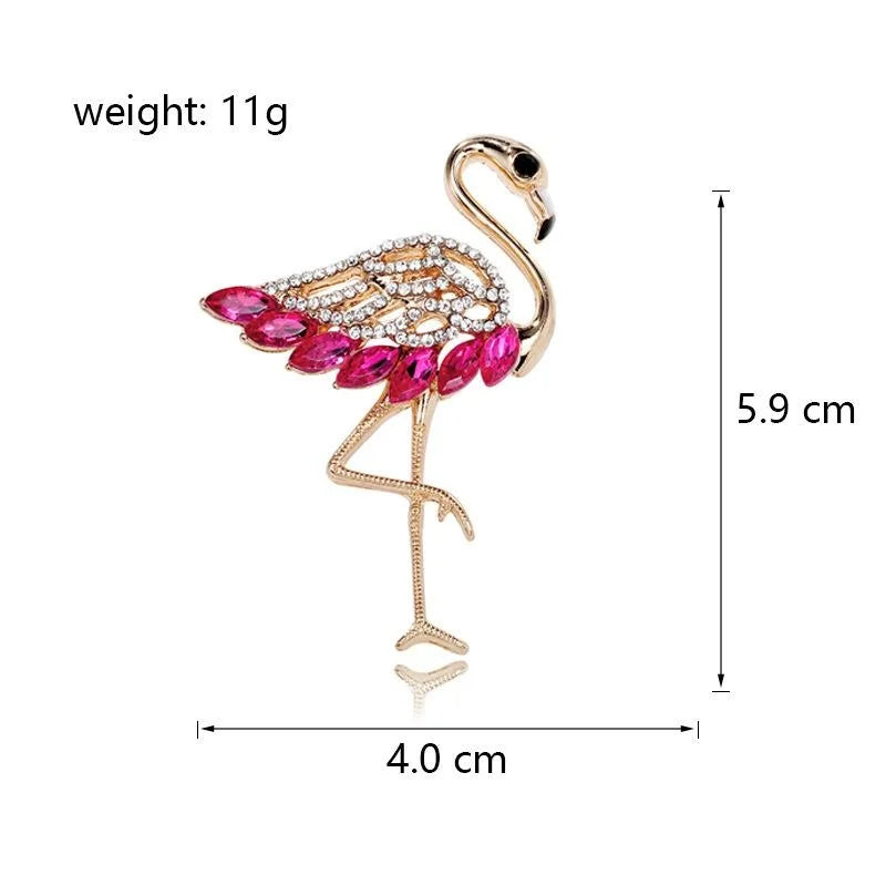 Luxury Rhinestone Flamingo Brooch With Pink Crystal Wings, Elegant Animal Lapel Pin Corsage Suit Accessory