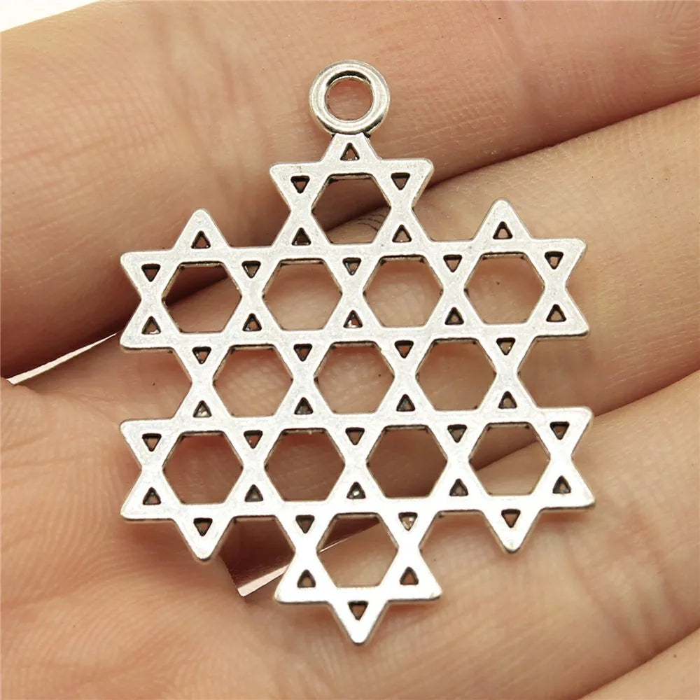 40x31mm 4g Antique Silver Zinc Alloy Hexagram Charm Pendant for DIY Necklace Bracelet Making