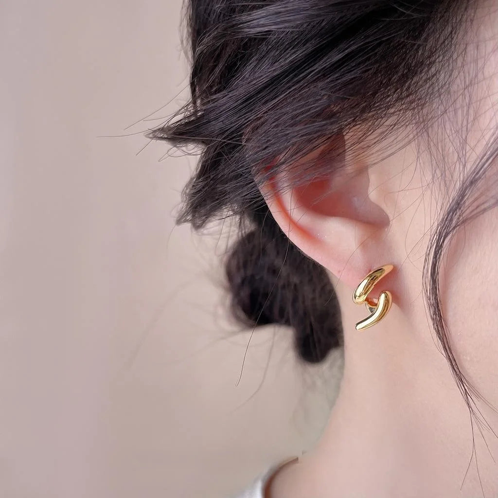 Designer Minimalist Geometric Line Stud Earrings, 14K Plated Copper
