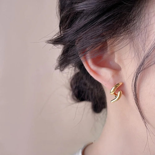 Designer Minimalist Geometric Line Stud Earrings, 14K Plated Copper