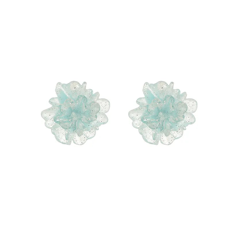 Elegant Translucent Blue Crystal Flower Stud & Clip On No Piercing Fresh Fairy Floral Earrings