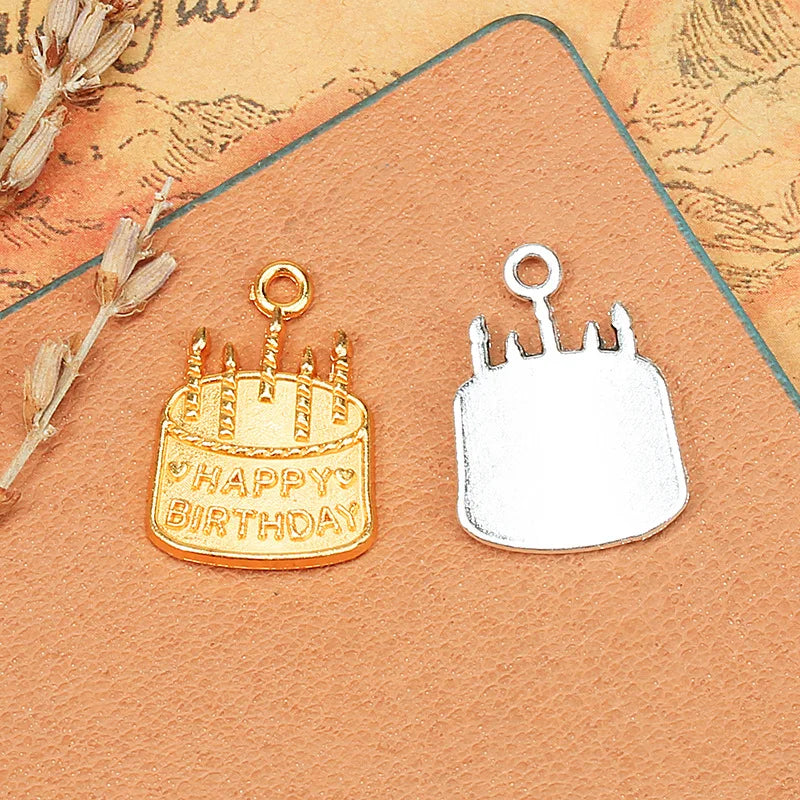 22x15MM Zinc Alloy Birthday Cake Charm Pendant for DIY Necklace Bracelet Jewelry Making