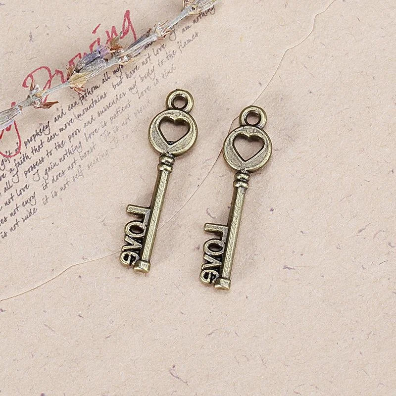 30x8MM Zinc Alloy Love Key Charm Pendant for DIY Necklace Bracelet Jewelry Making