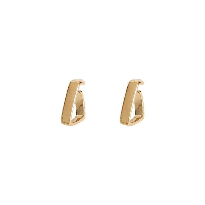 14K Gold Plated Copper Geometric Rectangle Stud Earrings Minimalist Smooth Elegant