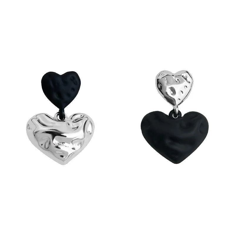 Sweet Cool Black Heart Asymmetric Drop Earrings, Copper For Women
