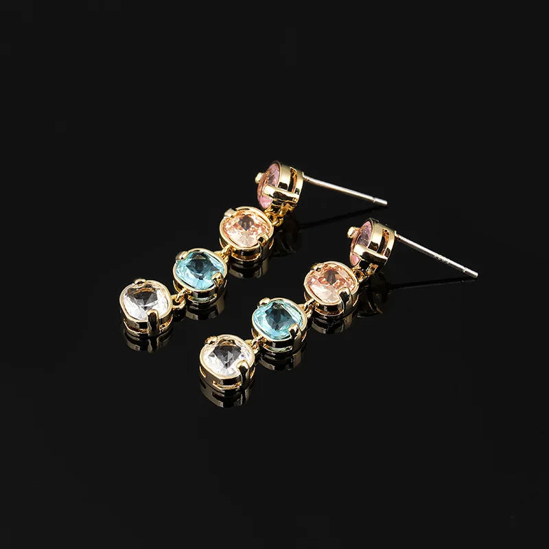Elegant Multicolor Zircon Tassel Drop Alloy Stud & Clip On No Piercing Sweet Spiral Back Earrings