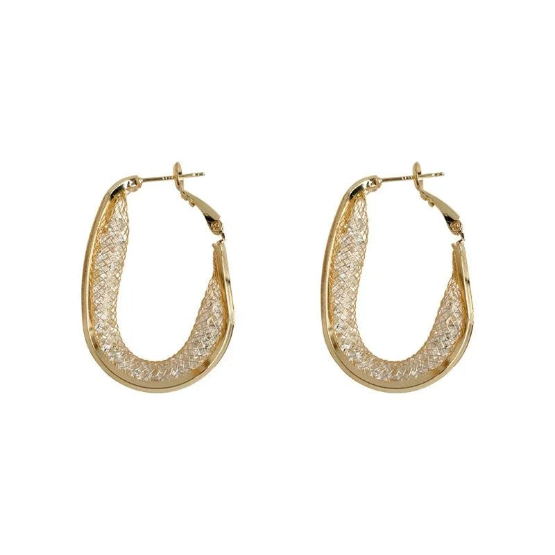 Luxury Irregular Oval Zircon Stud Earrings 14K Plated Copper Geometric Jewelry