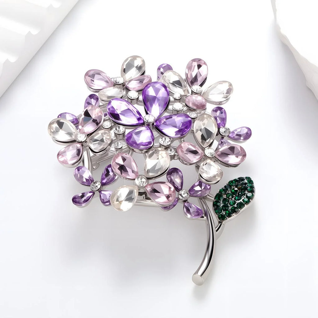 Elegant Purple Wisteria Flower Rhinestone Brooch, Crystal Bouquet Lapel Pin Corsage For Coat Suit Gift