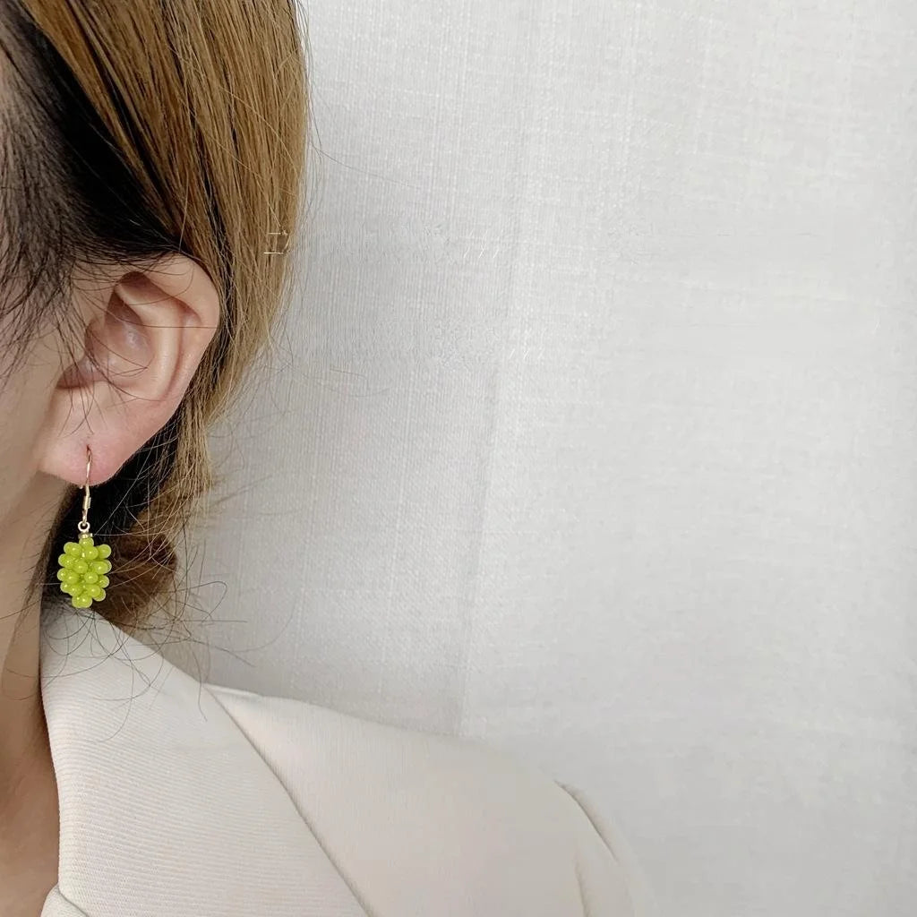 Fresh Resin Grape Fruit Drop Earrings For Women, Sweet Forest Style Niche Design Jewelry