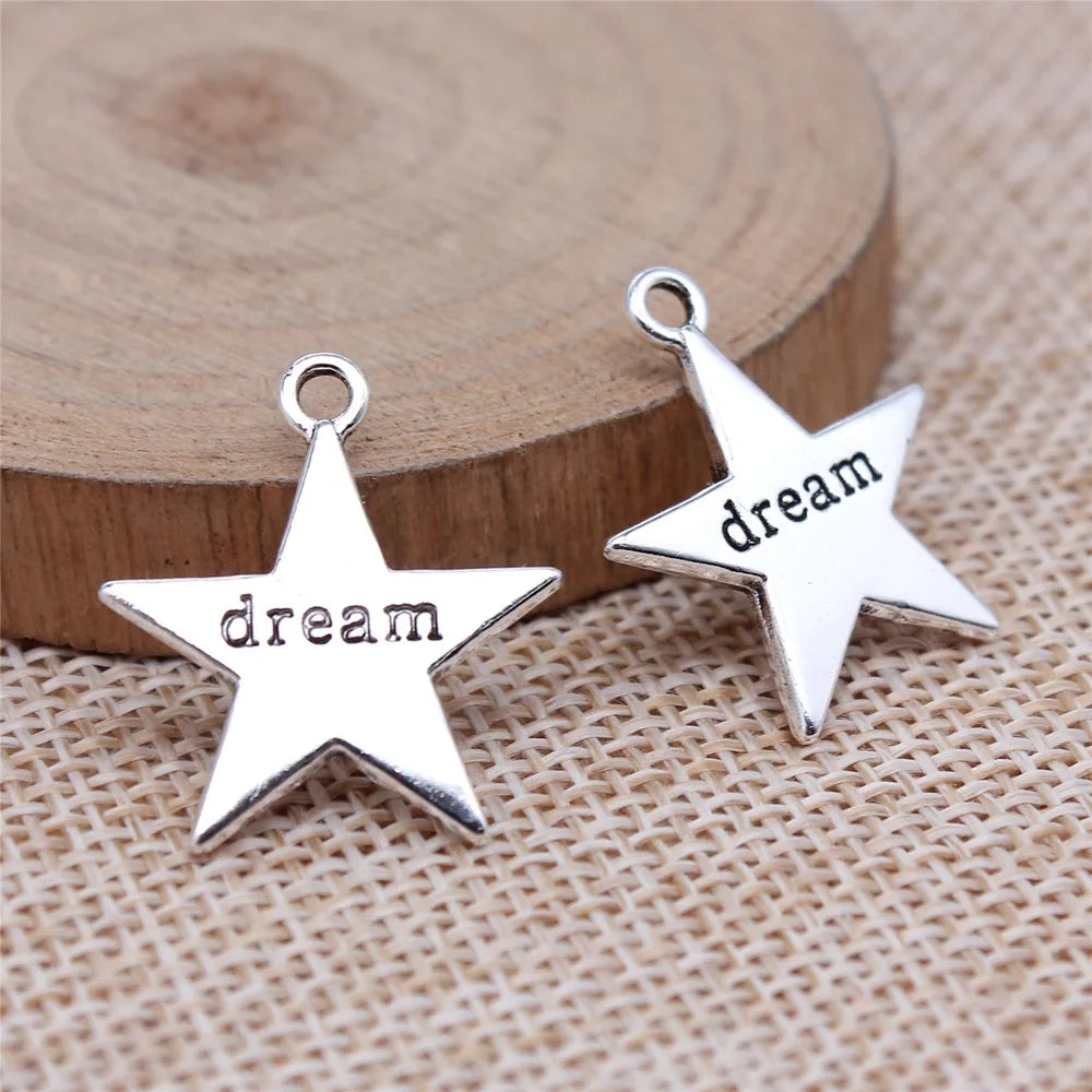 19x23mm 1.8g Antique Silver Zinc Alloy Dream Five Point Star Charm Pendant for Necklace Bracelet DIY