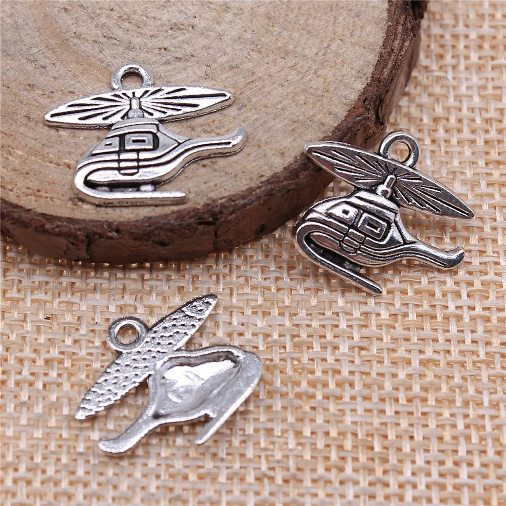 15x19mm 0.8g Antique Silver Zinc Alloy Helicopter Charm Pendant for DIY Necklace Bracelet Making