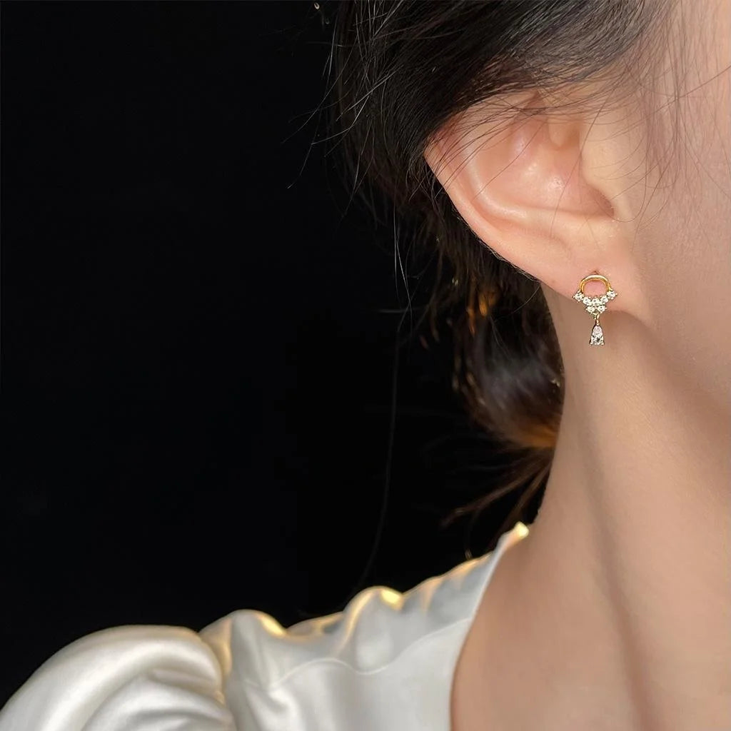 14K Gold Plated Copper Micro Pave Zircon Irregular Geometric Mini Stud Earrings For Women