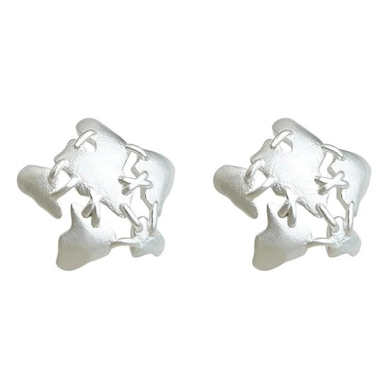 Matte Silver Plated Copper Star Stud Earrings, Suture Design Style