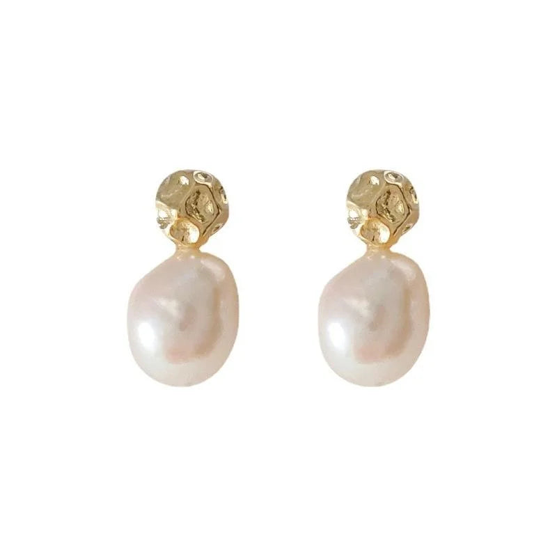 Baroque Irregular Freshwater Pearl Stud Earrings 14K Gold Plated Minimalist Jewelry