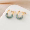 Elegant Turquoise Beaded U Shape Lock Gold Alloy Hoop Stud & Clip On No Piercing For Women Earrings