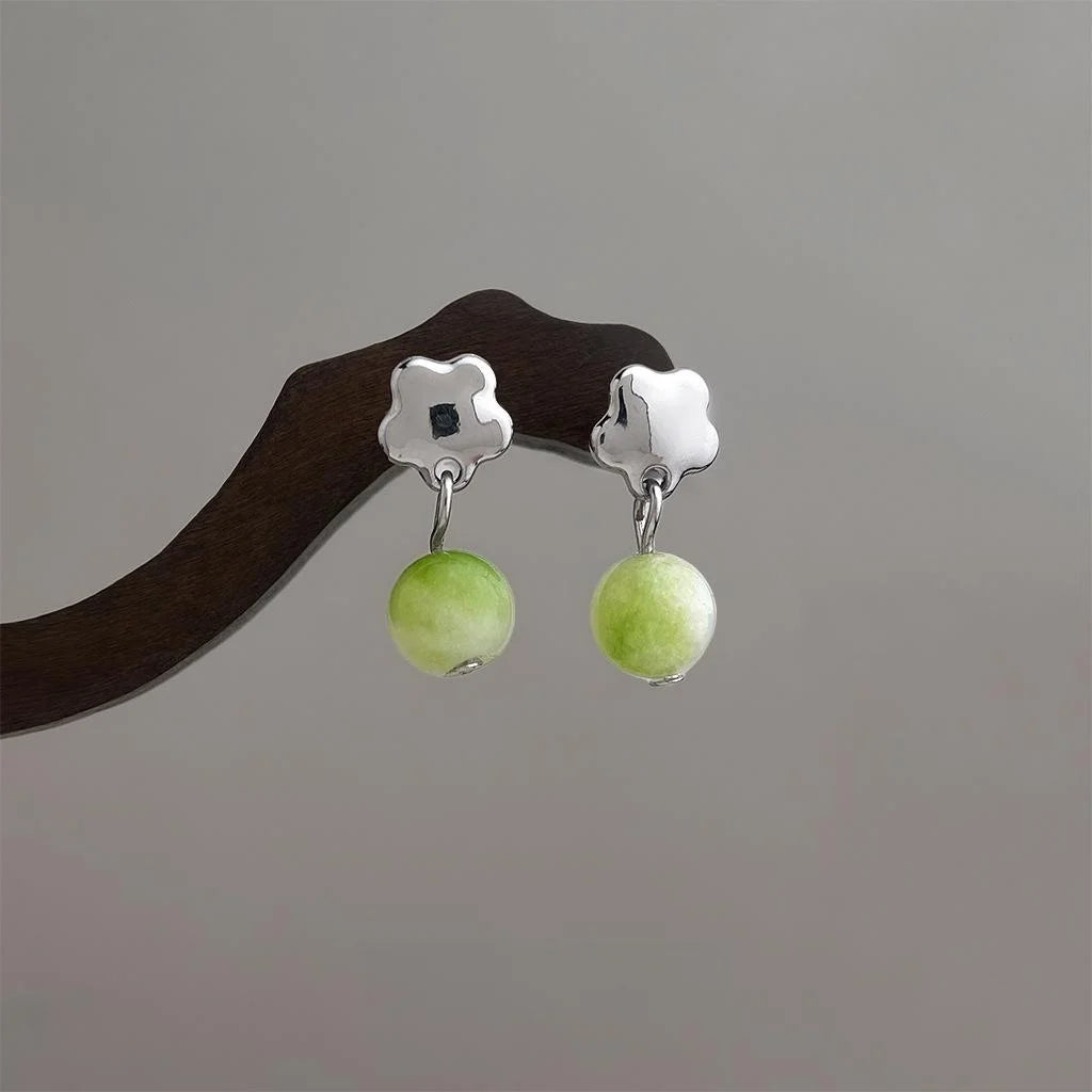 Handmade Natural Stone Geometric Flower Drop Earrings Forest Style Summer Jewelry For Women