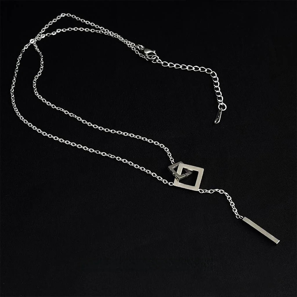 Korean Style Geometric Square Stainless Steel And Copper Light Luxury Clavicle Necklace