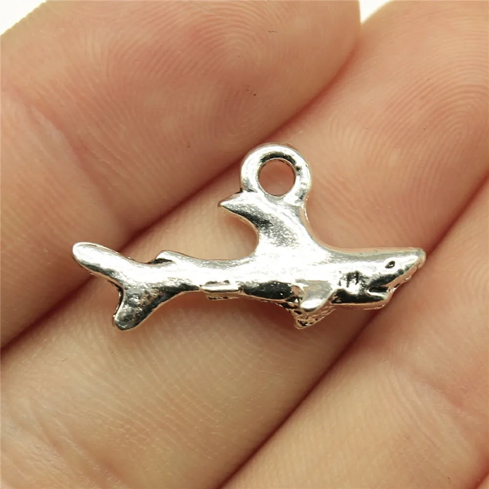 25x12mm 1.9g Antique Silver Zinc Alloy Shark Charm Pendant for DIY Ocean Theme Jewelry Making
