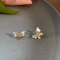 14K Gold Plated Copper Butterfly Stud Earrings With Micro Pave Zircon Forest Fairy Style