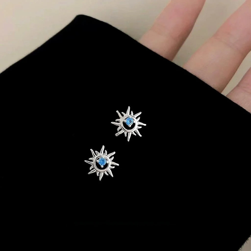 Mini Micro Pave Zircon Sun Stud Earrings Copper Geometric Sweet Cool Jewelry
