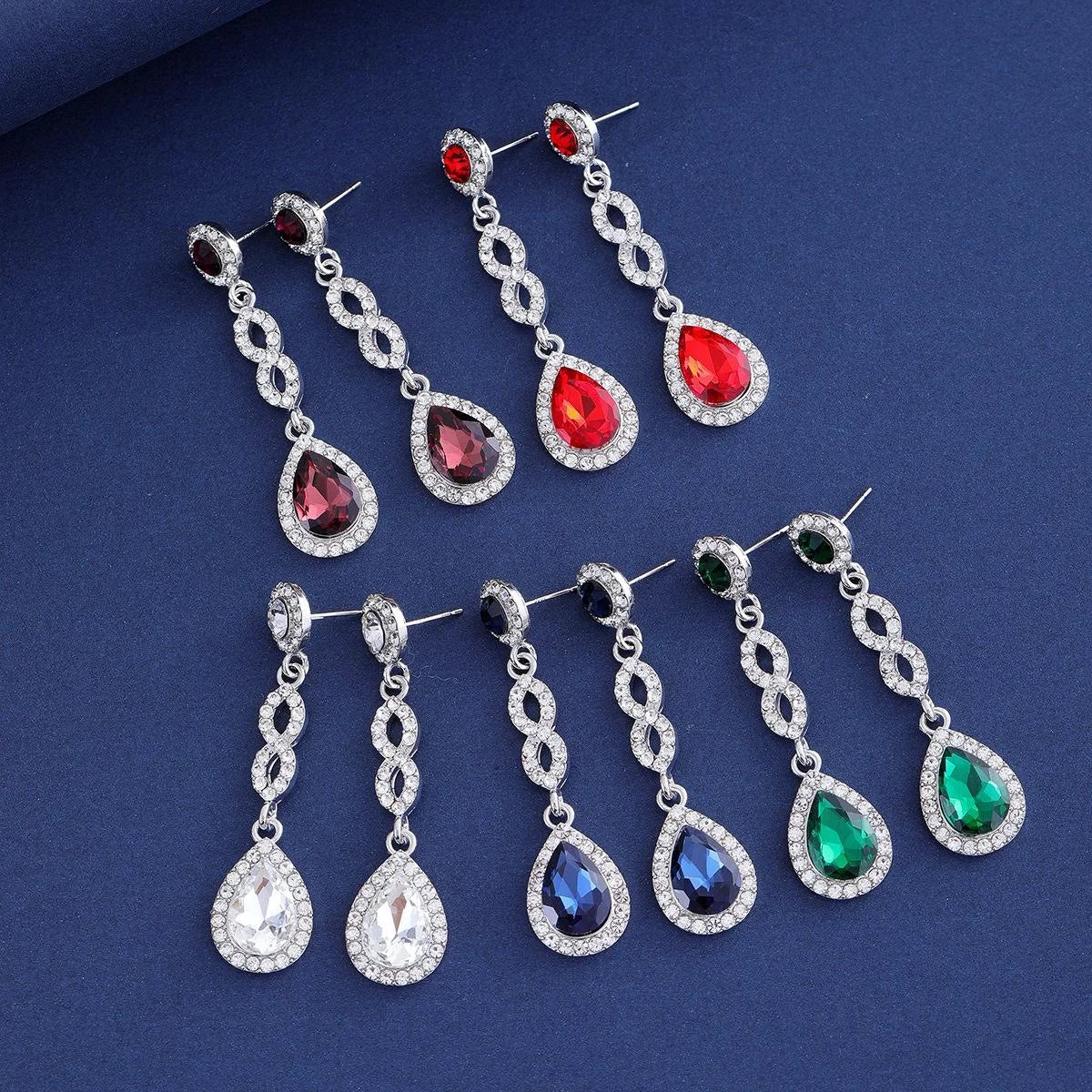 Luxury Blue Crystal Teardrop Dangle Earrings With Rhinestone Halo, Bridal Wedding Banquet Party Jewelry