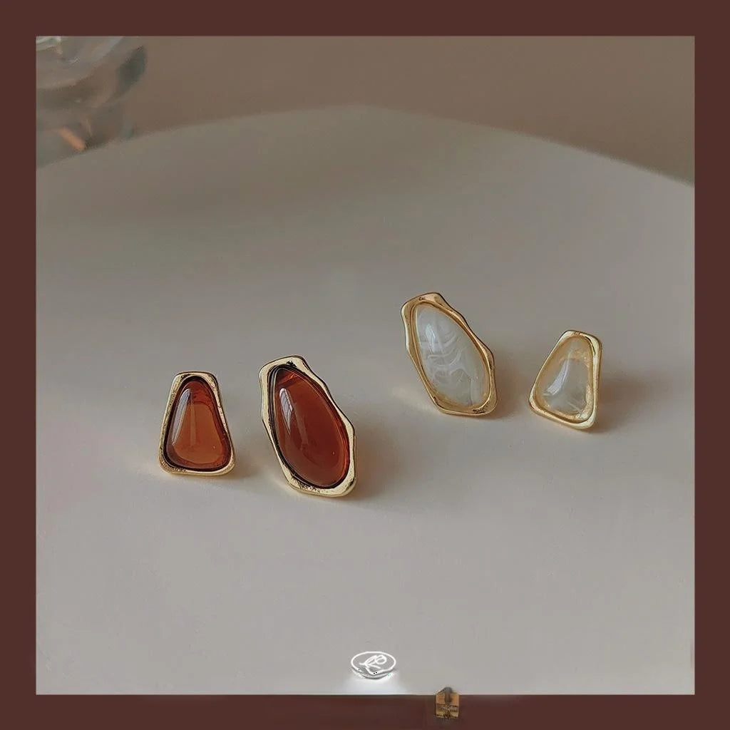 Luxury Asymmetric Geometric 14K Gold Plated Copper Stud Earrings