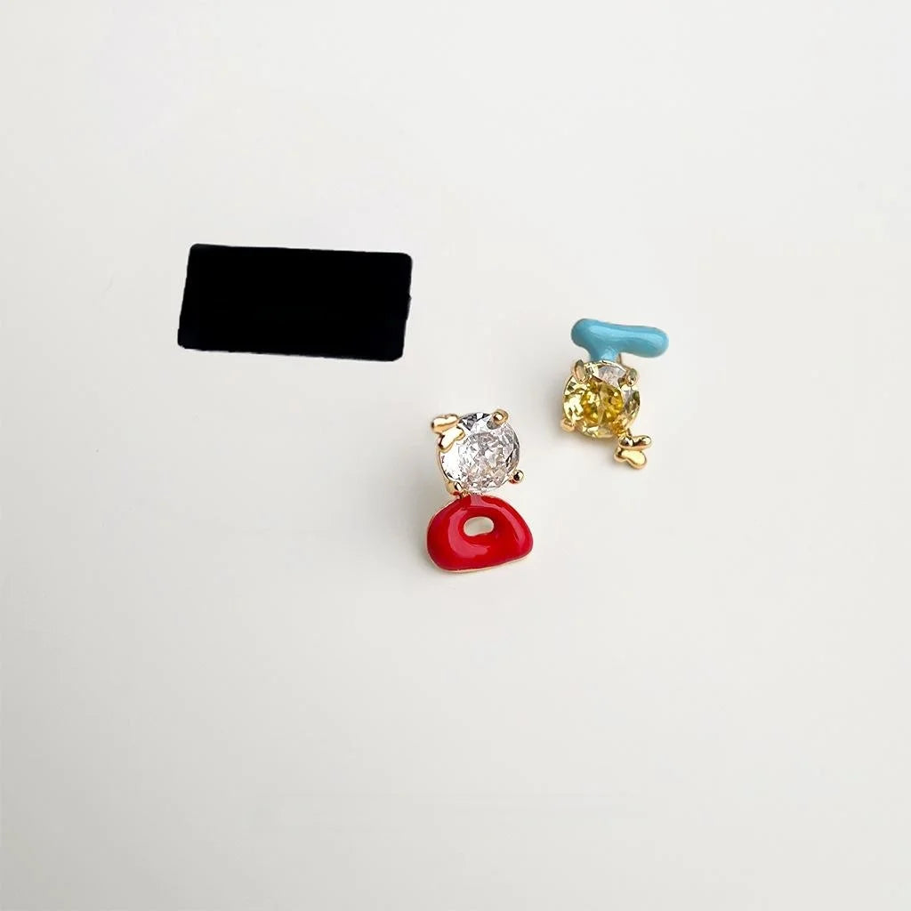 14K Gold Plated Copper Enamel Graffiti Asymmetric Geometric Mini Stud Earrings