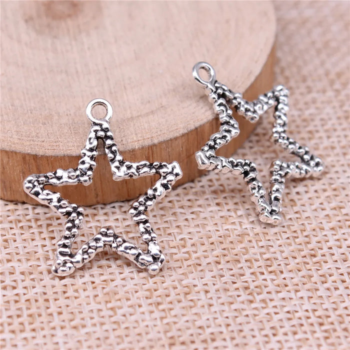 26x21mm 1g Antique Silver Zinc Alloy Hollow Five Point Star Charm Pendant for DIY Jewelry Making