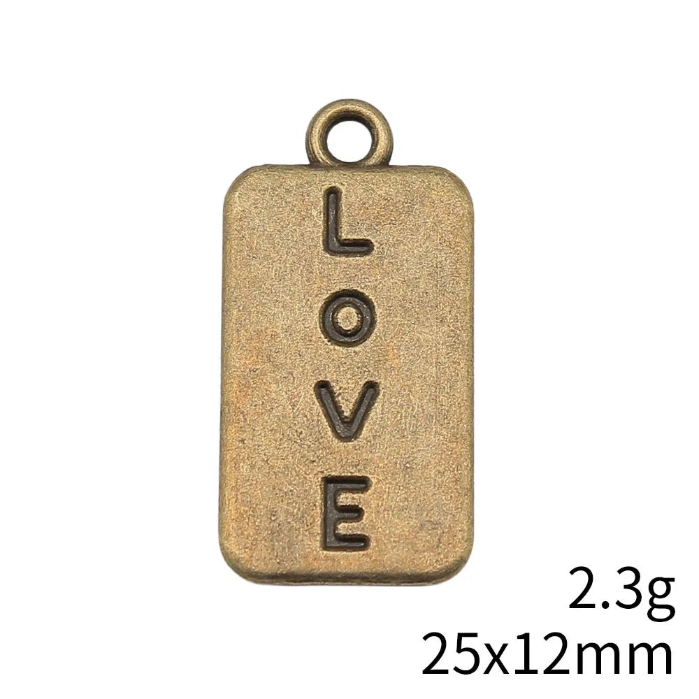 25x12mm 2.3g Antique Bronze Zinc Alloy Double Sided Love Charm Pendant for DIY Bracelet Necklace
