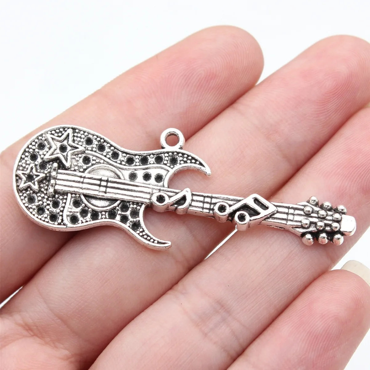 56x20mm 7.1g Antique Silver Zinc Alloy Music Note Star Guitar Charm Pendant for DIY Jewelry