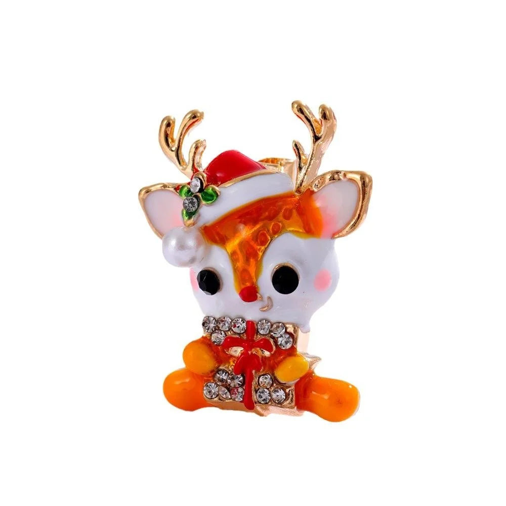 Cute Christmas Reindeer Enamel Brooch With Rhinestone Gift Box, Festive Deer Lapel Pin Corsage Gift